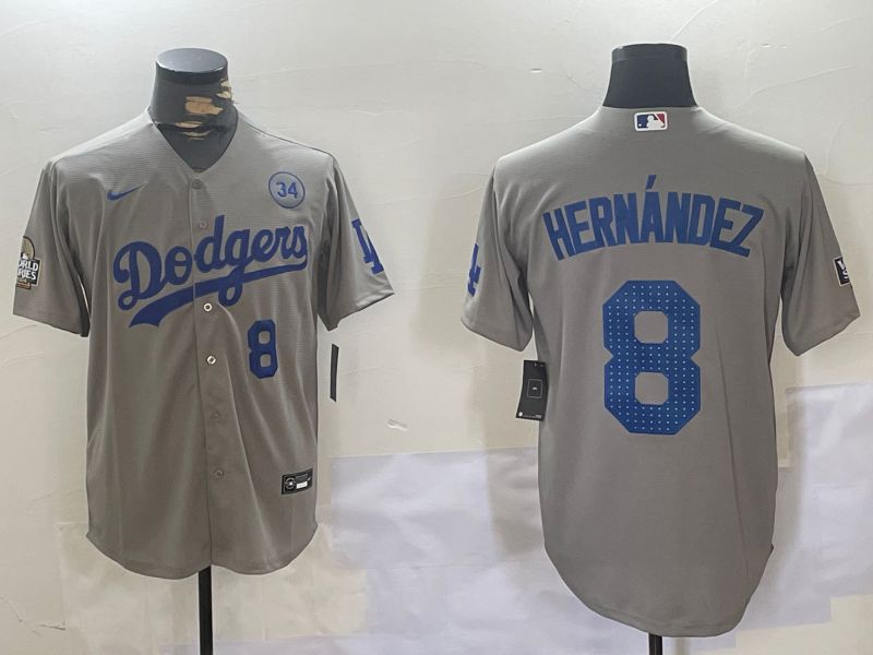 Men Los Angeles Dodgers #8 Hernandez Grey Game 2024 Nike MLB Jersey style 11204->los angeles dodgers->MLB Jersey